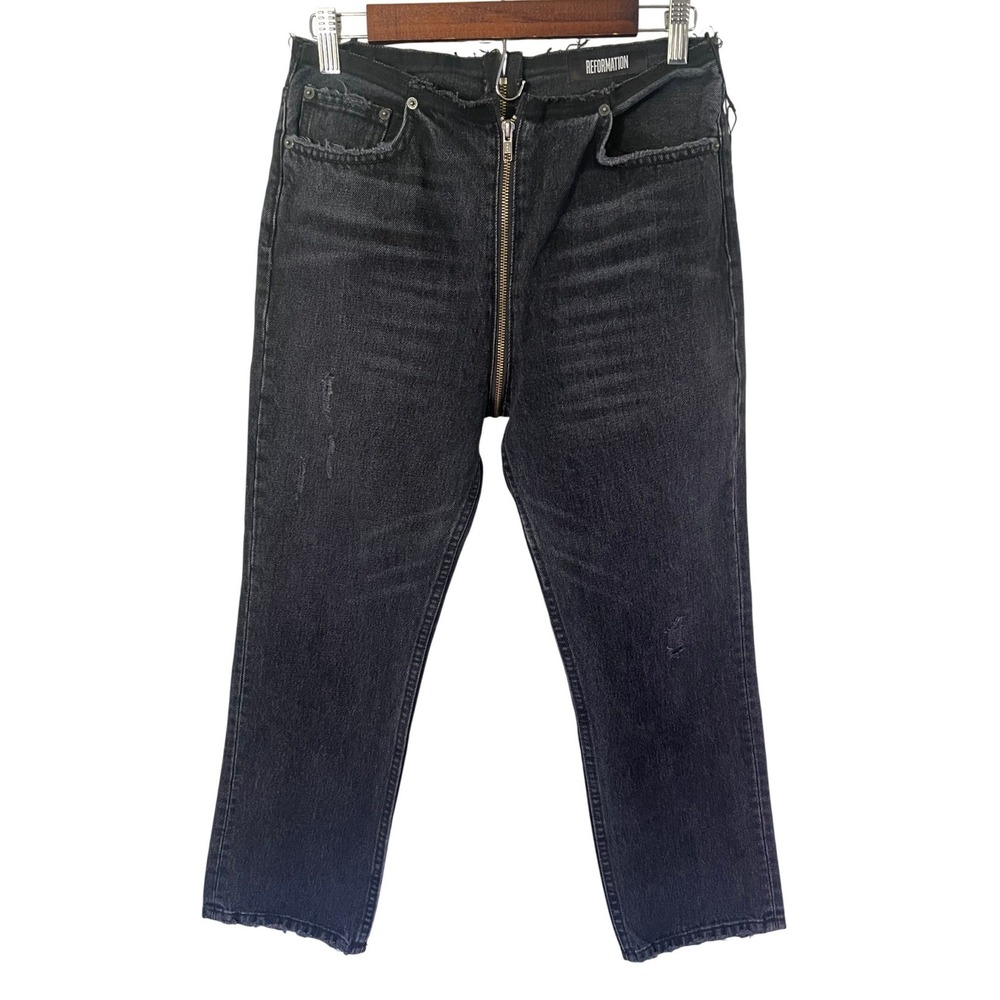 Reformation Petites Zipper Jean Pacific Washed Black Straight Leg 27P NEW